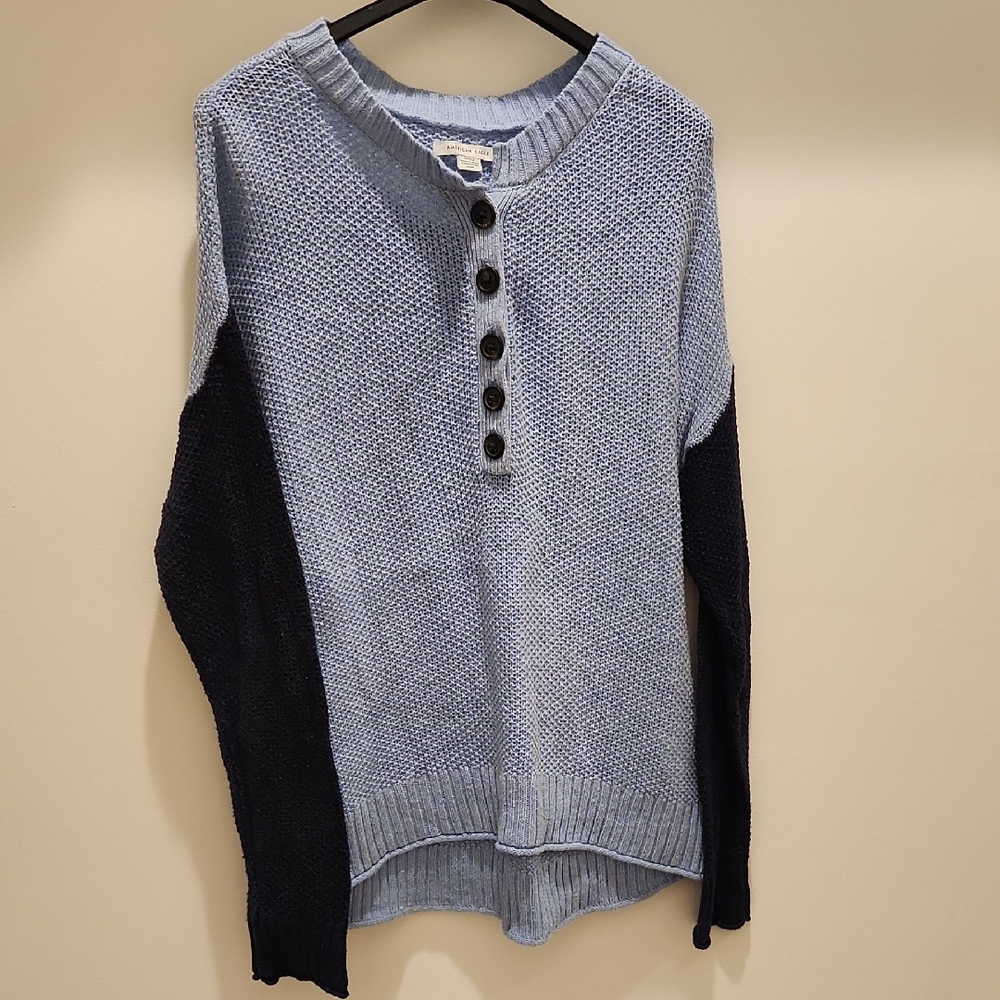 American Eagle Outfitters Blue and Black Crew Neck Sweater